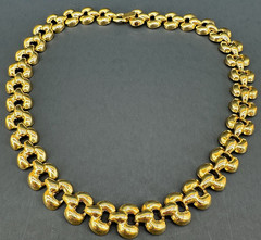 Vintage Chunky Chain Necklace Puffy Link Gold Tone 17″ Fold Over Clasp 1980s 90s