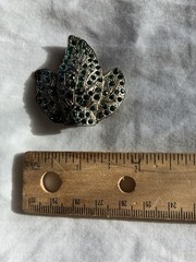Vintage Silver Leaf Belt Clip/Brooch with Inset Green Round Gems