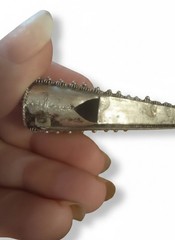 Antique 1930s Chinese Silver Filigree Nail Guard Brooch Turquoise Coral Art Deco