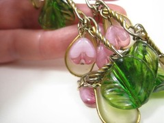 Vintage Gold Tone Fruit Salad Charm Necklace Plastic Charms 15in Boho Heart Leaf