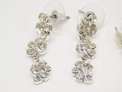 VTG Dangle Earrings Lot Pierced 1 Clip Silver Tone Blue Clear Rhinestones D2115