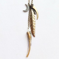 Layered Leaf Feather Moon Charm Necklace Y2K Southwestern Style Jewelry Gift