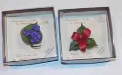 Hinterland Handcrafted Leather Flower Brooches ~ Violet and Trillium