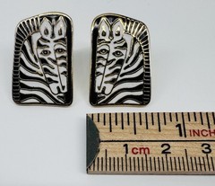 VTG Laurel Burch “Zebra Mare” Cloisonné Stud Earrings Gold Tone SIGNED 1” Fun