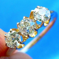 Original EARTH MINED DIAMOND 3 stone Deco Anniversary Wedding Ring Antique Band