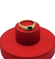 Vtg Sz 9 Ring Sm Green Cubic Zirconia 18KGE Stackable Fashion Jewelry StyS3