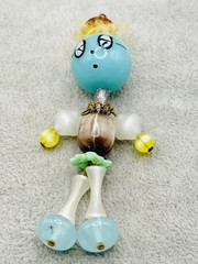 Vintage Articulated Bead Doll Pendant Moonglow Lucite Folk Art Charm Whimsical