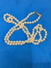 Vintage LR Lady Remington Signed White Knotted Pearl Strand Necklace 48” Long