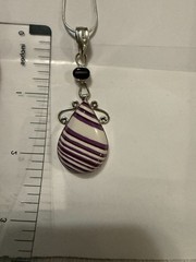 Beautiful Vintage Sterling Silver 925 Garnet & Art Glass Pendant