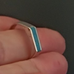 Vintage Silver Turquoise Inlay Ring Modernist Thin Band Signet Mexico Mosaic 925