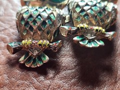 Vintage Coro Green Glass & Enamel Duette Owl Pin With Earrings