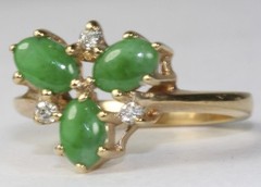 PACG 14K GOLD HIGH QUALITY JADE DIAMOND RING SIZE 8 – 5 GRAMS