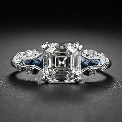 Timeless ArtDeco Asscher Lab Created Diamond Antique Engagement 14K Gold FN Ring