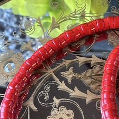 Vintage 28” Red Glass Rondelle Bead Necklace – Gold Tone Spring Ring Clasp