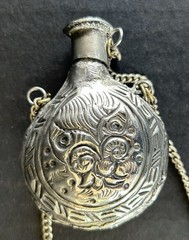 Antique Victorian Perfume Pendant Necklace Silver Tone Metal