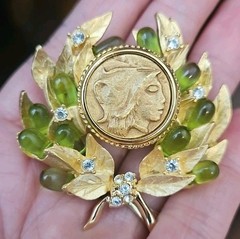 Vtg JBK CAMROSE & KROSS Jaqueline Kennedy Signed JBK USA Greek Coin Brooch