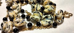 Vintage Venetian Fancy Pinched Gold Black Glass Beads Beaded Demi Parure