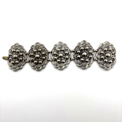 Vintage Deco Pot Metal Panel Link Bracelet Silver Tone Wide Ornate Floral 7.5″