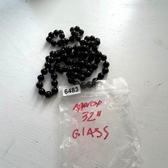 Vintage Long Necklace Jet Black Round Glass Beaded Flapper NO Clasp 32 inches
