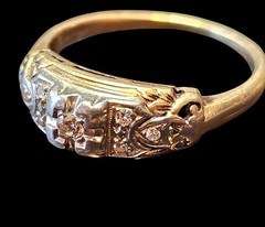 1920s Art Deco Floral Diamond Ring 14K-18K Two-Tone Gold Size 6.5