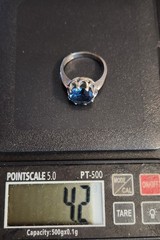 Vtg 10K White Multi Prong set 10 mm London Blue Topaz Ring Size ~6