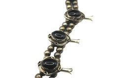 Vintage Silver Tone Black Onyx Squash Blossom Statement 24in Western Nickle
