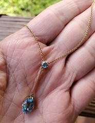 Antique Lavalier With Natural Aquamarine Gemstone 15k Yellow Gold