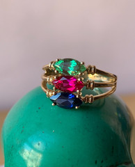 14K GOLD EMERALD GREEN,RUBY RED,SAPPHIRE BLUE CZ CUBIC ZIRCONIA WIDE BAND RING