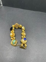 Vintage Corocraft Gold Tone Victorian Gemstone Sliding Charm Bracelet Sz 8.75