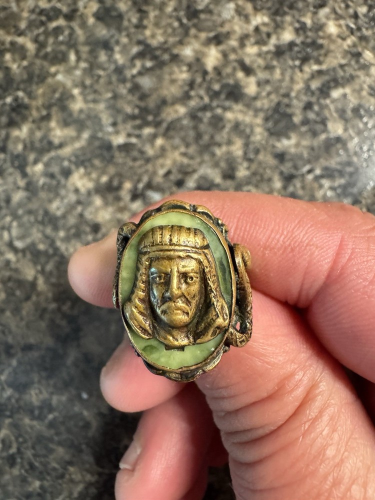 1920s Antique Egyptian Revival Czech Glass Pharaoh Ring Neiger Style Sz 5