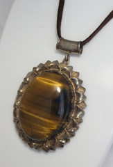 Brown Agate Stone Sliding Pendant on Leather Necklace