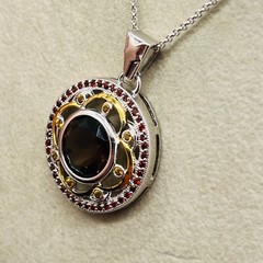 Sterling Silver 925 Open Work Crystal Round Signed NF Pendant Chain Necklace JTV