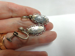 vintage sterling silver turquoise earrings screw on type sz 1.25 in lg wgt 5.3 g