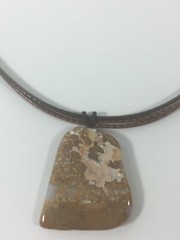 Polished Rock Stone Leather Choker Necklace Triple Strand Brown Beige Neutrals