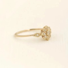 Art Deco Style Round Lab Created Diamond Wedding 14K Yellow Gold FN Floral Ring