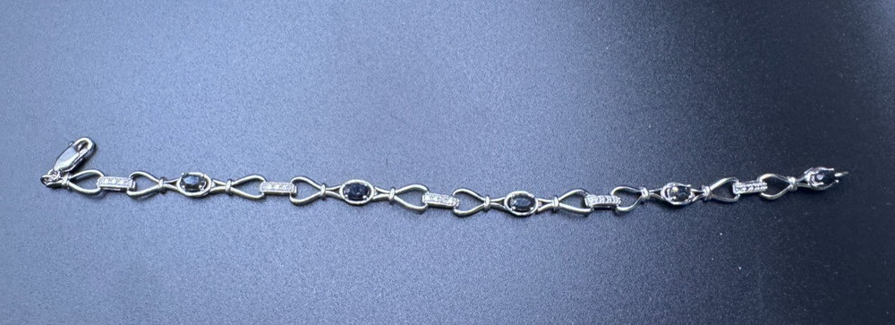 Ross Simons Sterling Silver 925 Vermeil Sapphire Diamond Accent Bracelet Sz 7″