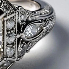 Art Deco Style 2.55Ct Asscher Cut Lab Created Diamond Engagement 925 Silver Ring