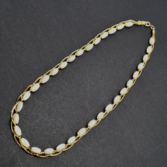 Choker Polished Rice Pearl Gold Tone Braided Chain Pearl Necklace Korea 16 Inch