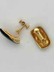 NAPIER Vintage Screwback Earrings in Gold Metal with Navy Blue Enamel
