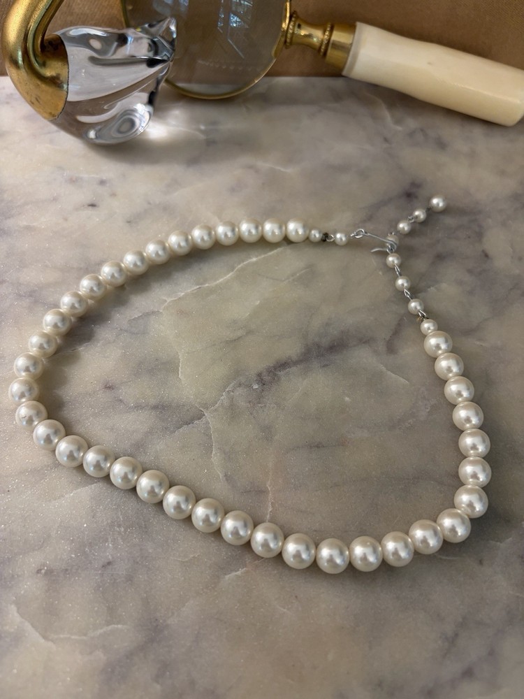 Vintage Single Strand Faux Pearl Choker Necklace Signed Japan