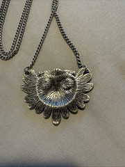 Vintage Silver Tone Necklace with Black Acrylic Rhinestones and Owl Pendant
