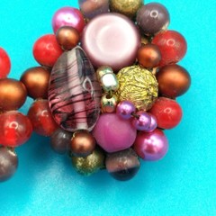 Vintage Japan Multi-Color Clip On Cluster Beaded Earrings Boho Chic