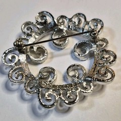 Sarah Coventry Silvery Mist Brooch Silver Tone Scroll Round Wreath