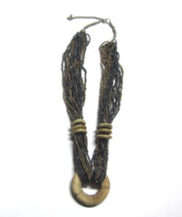 Vintage 80’s Multi Strand Matte and Brown Gold Tone Wood Horn Necklace 12 in