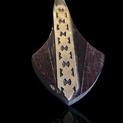 Vtg Tribal African Carved Wood Metal Embellished Pendant 3.5in Some Damage