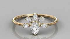 Impressive Pear Shape Vivid White Moissanite With 10K Yellow Gold FN Fancy Ring