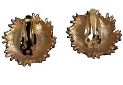 Vintage Brushed Goldtone Clip Earrings With Faux Pearls & Rhinestones