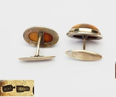 Elegant oval gilt 875 silver genuine butterscotch Baltic amber cufflinks Latvia