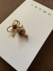Vintage Goldtone Bow & Bell Rhinestone Brooch Pin
