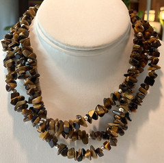 Vintage Tiger’s Eye Stone 3 – Strand 16”-20” Necklace Sterling 925 Silver 110g